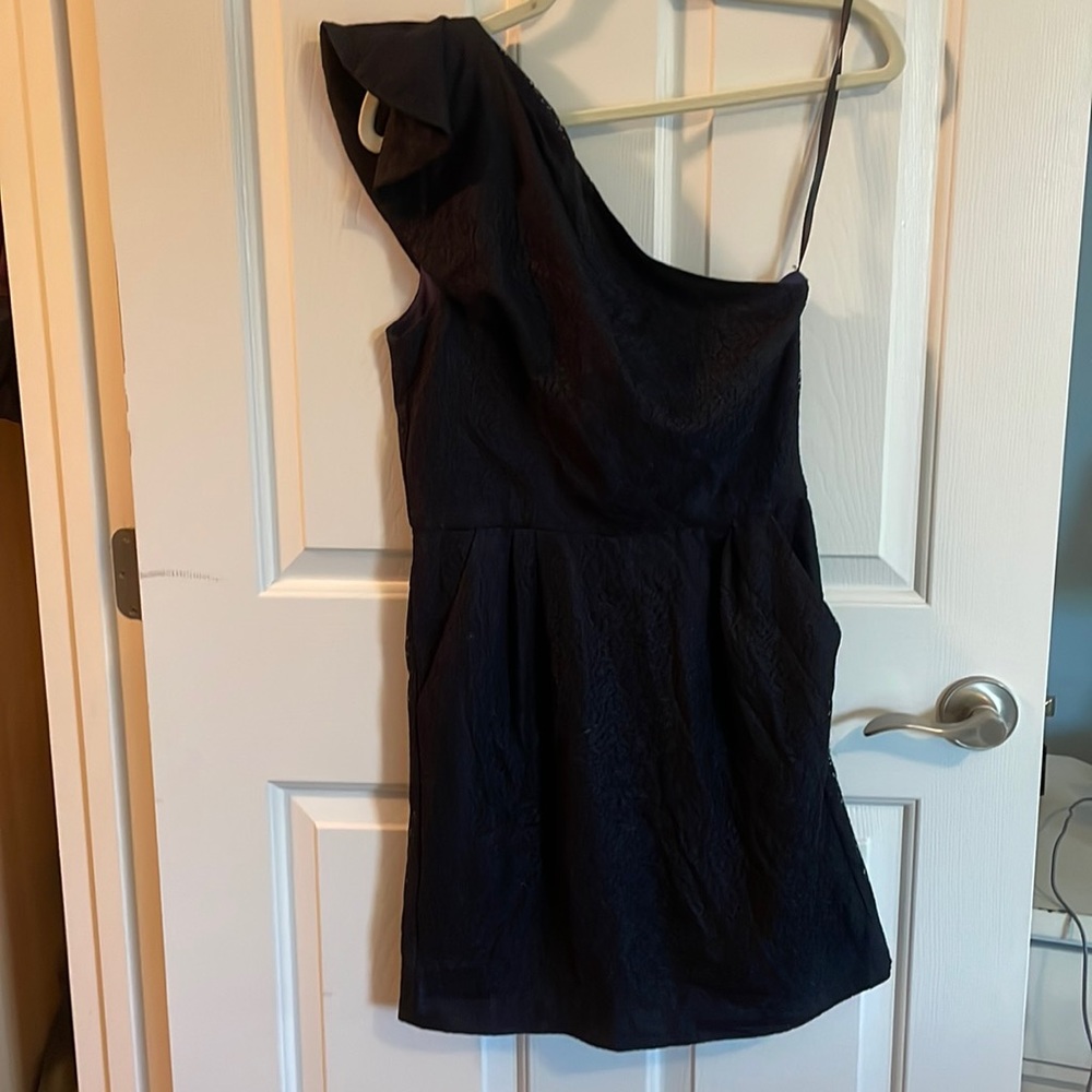 Royal blue with black lace overlay one shoulder bcbg generation dress